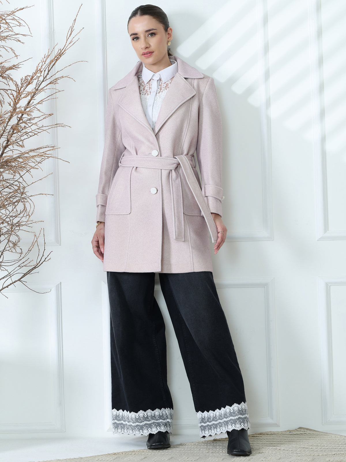 Baby Pink Winter Trench Coat