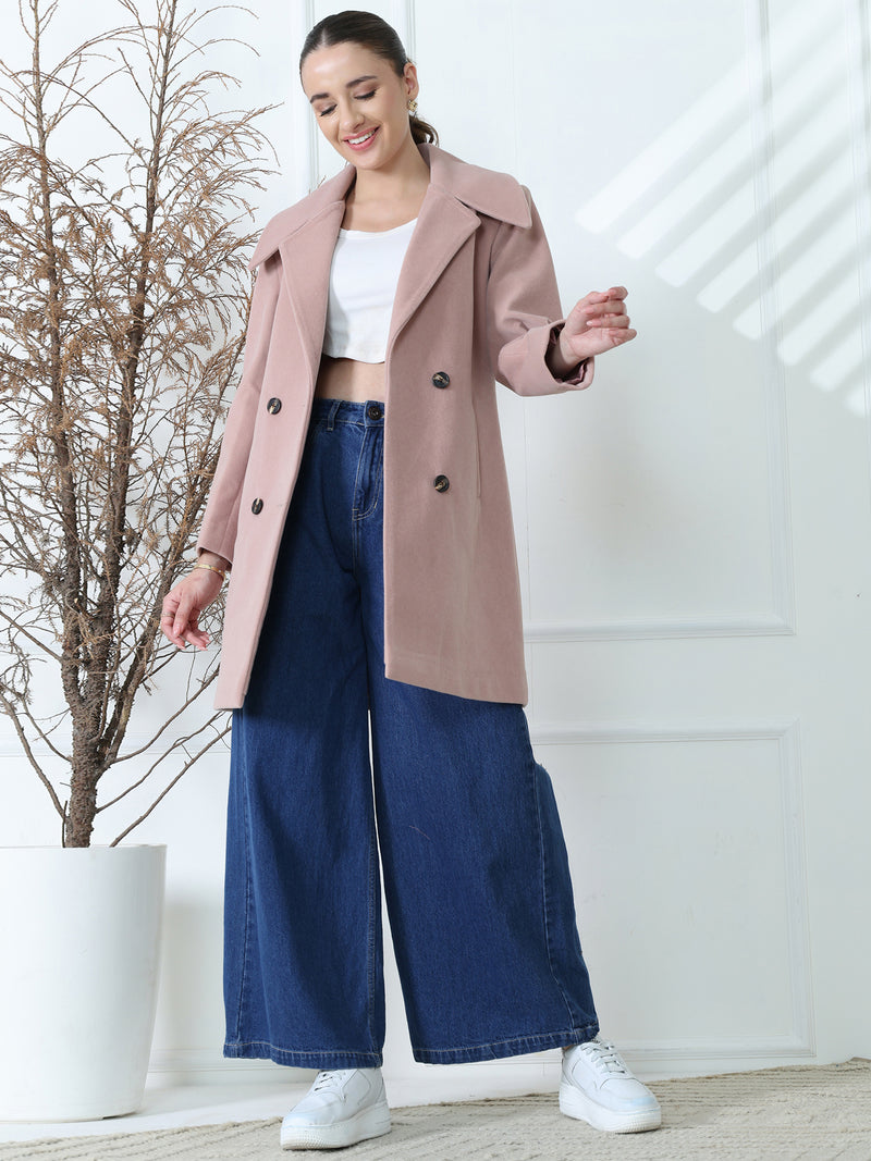 Pink Double-Breasted Long Coat