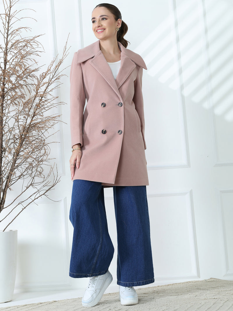 Pink Double-Breasted Long Coat