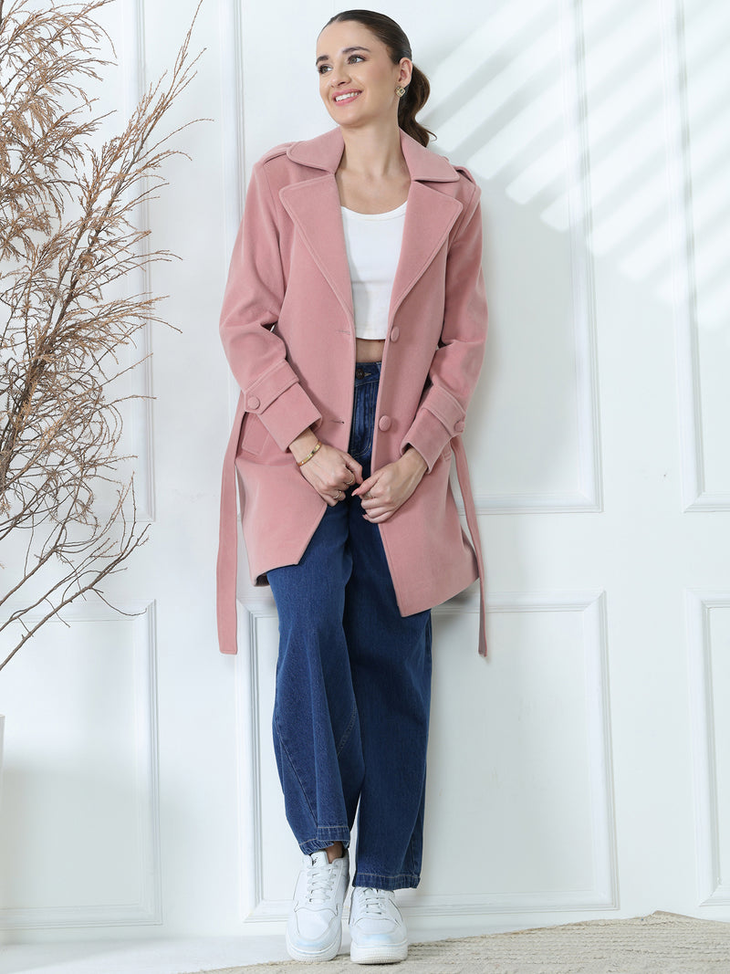 Soft Pink Long Trench Coat