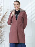 Mauve Faux Fur Collar Long Coat