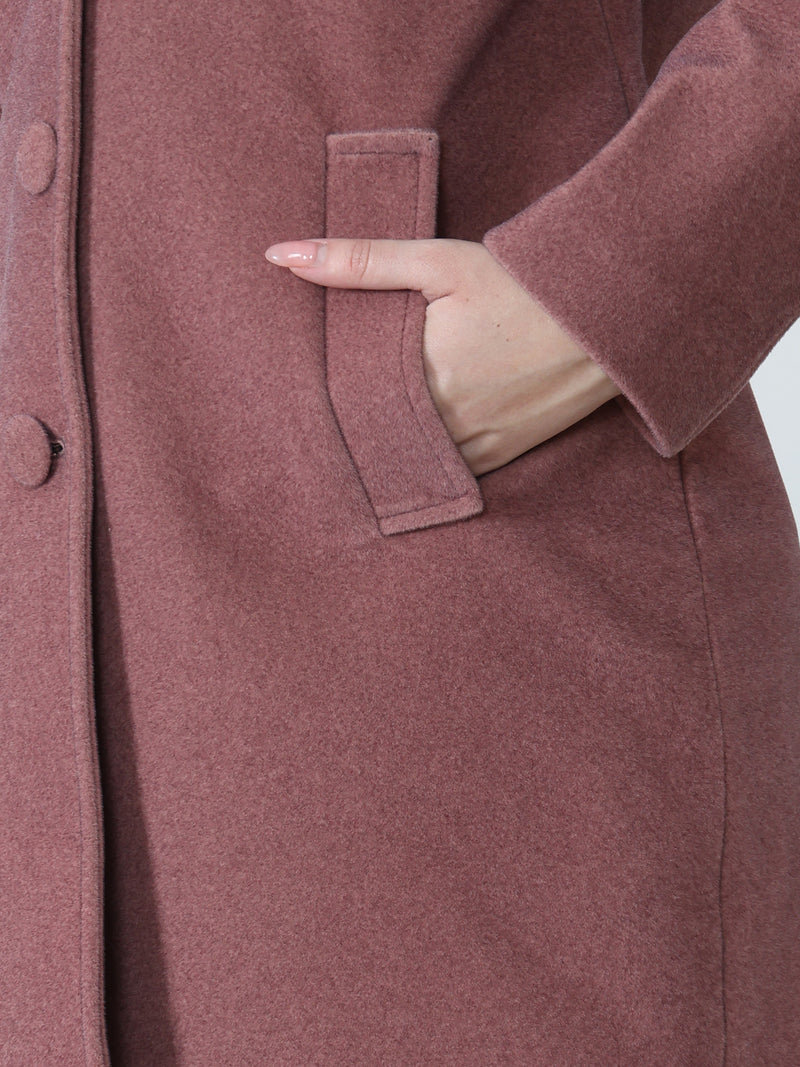 Mauve Faux Fur Collar Long Coat
