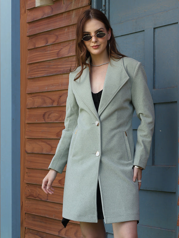 Tweed Longline Winter Trench Coat : Pistachio