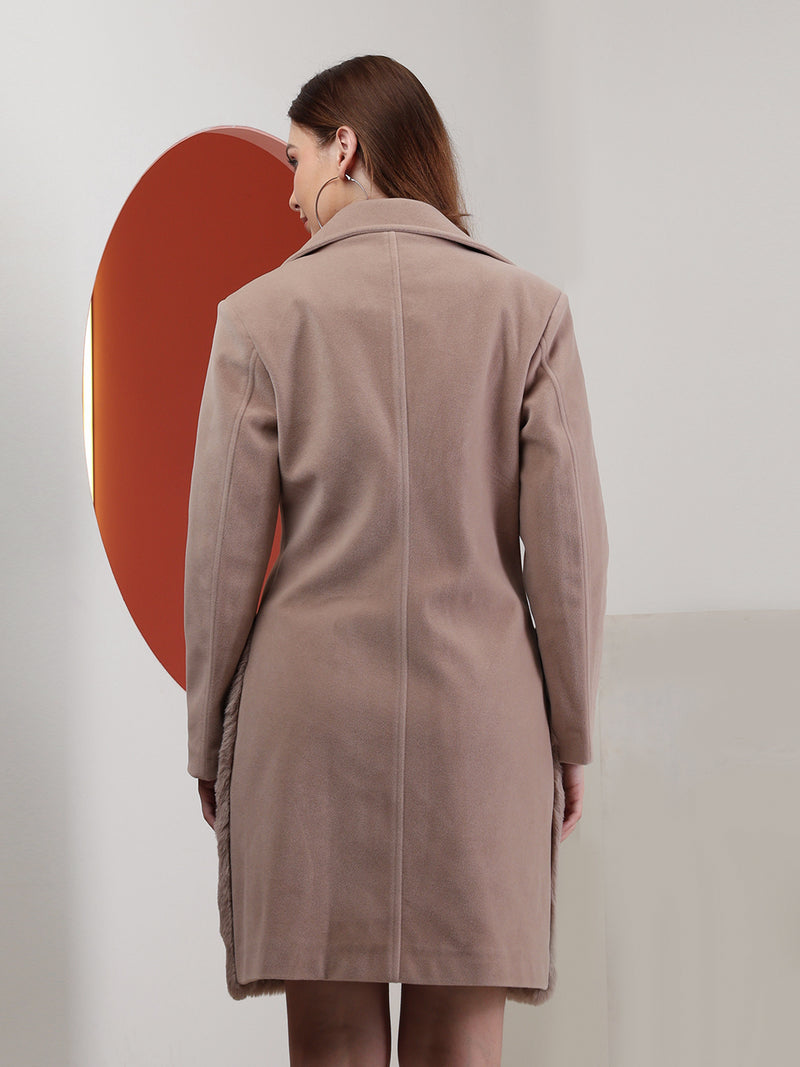Ecru Faux Fur Longline Trench Coat