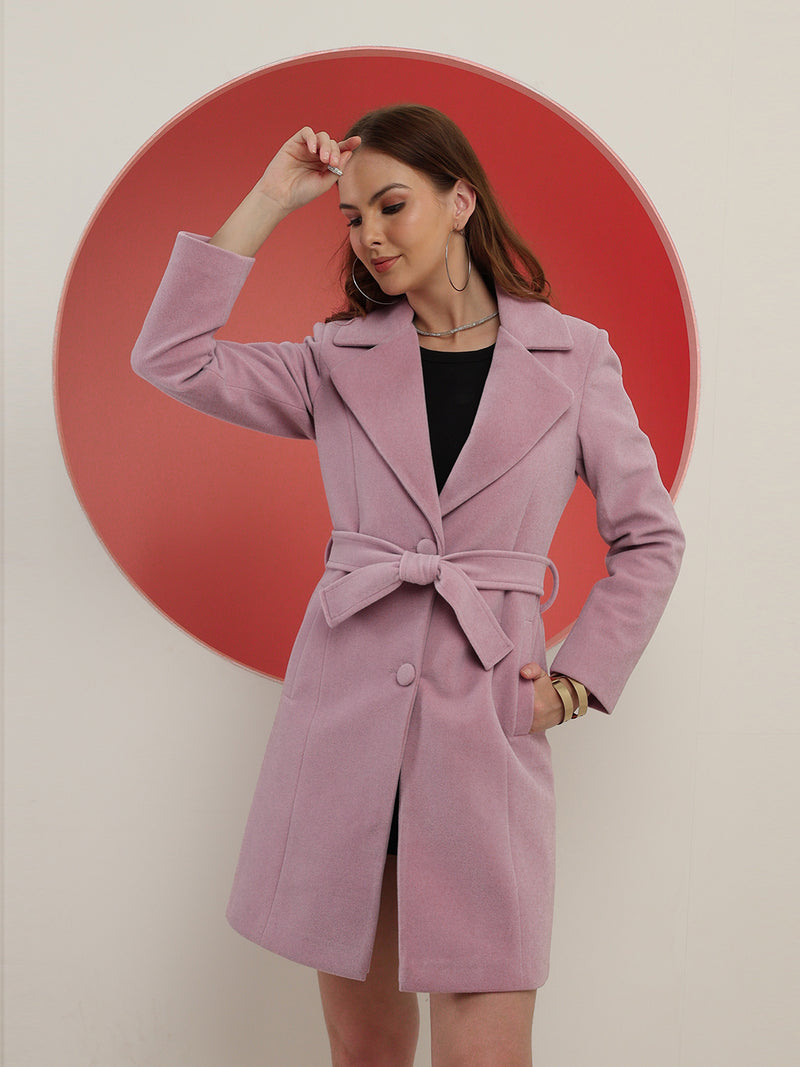 Purple Noched Lapel Winter Trench Coat