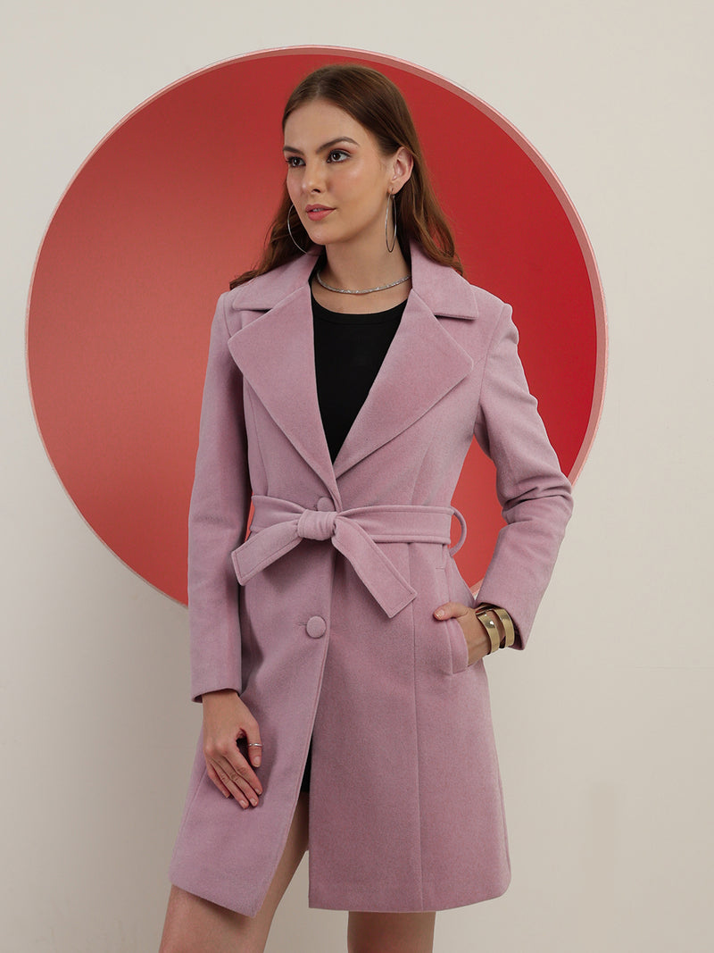 Purple Noched Lapel Winter Trench Coat