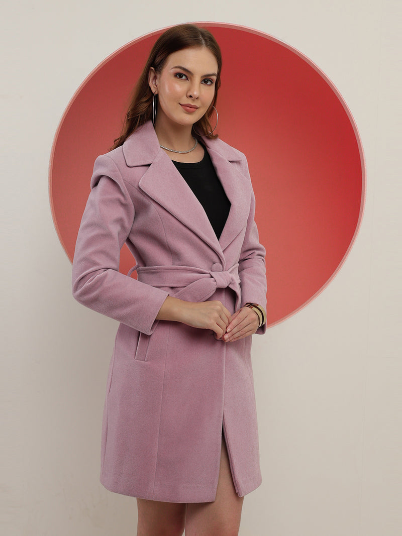 Purple Noched Lapel Winter Trench Coat