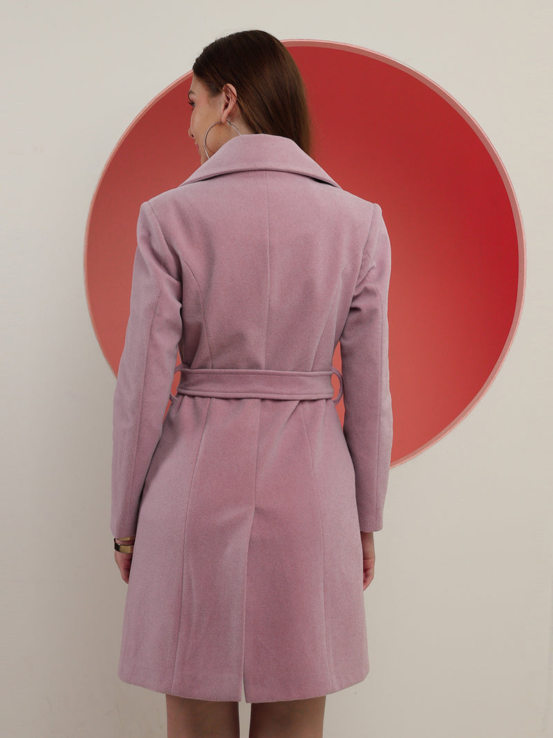 Purple Noched Lapel Winter Trench Coat