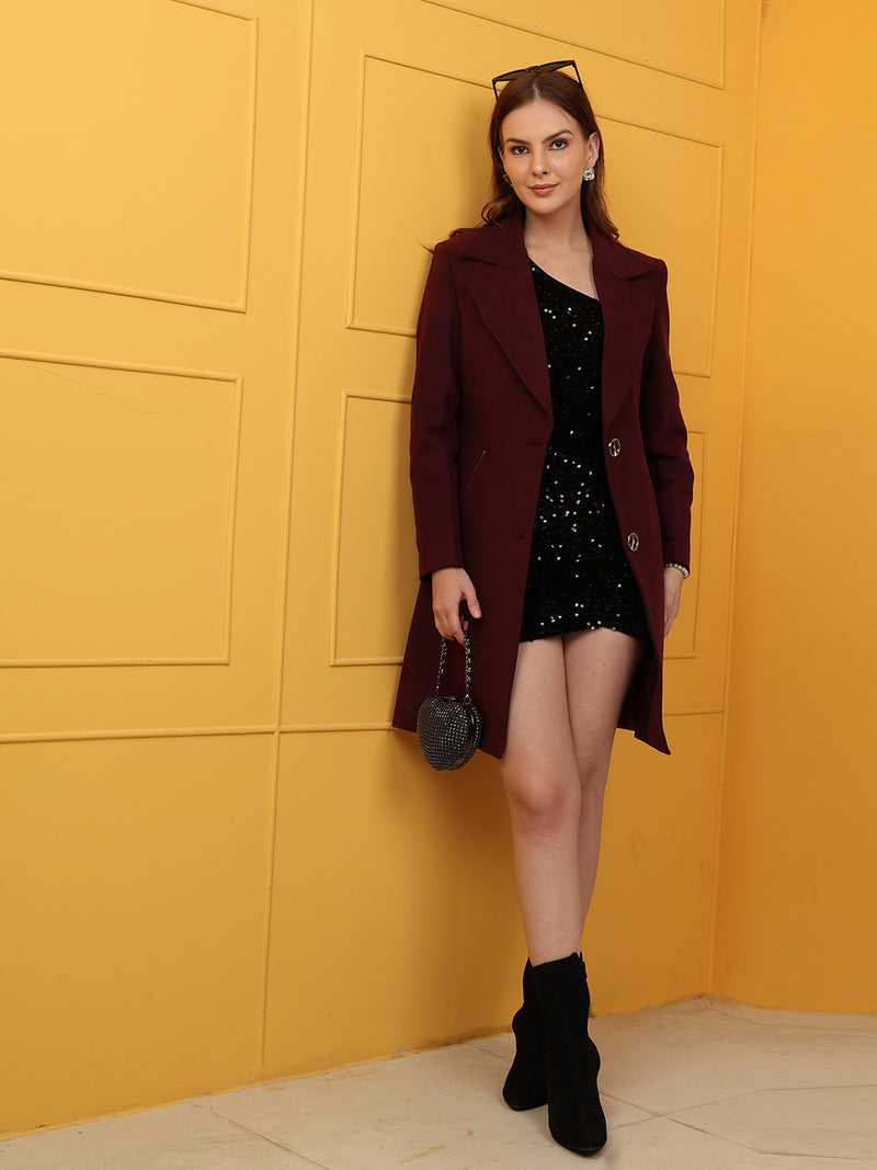 Wine Noched Lapel Winter Overcoat
