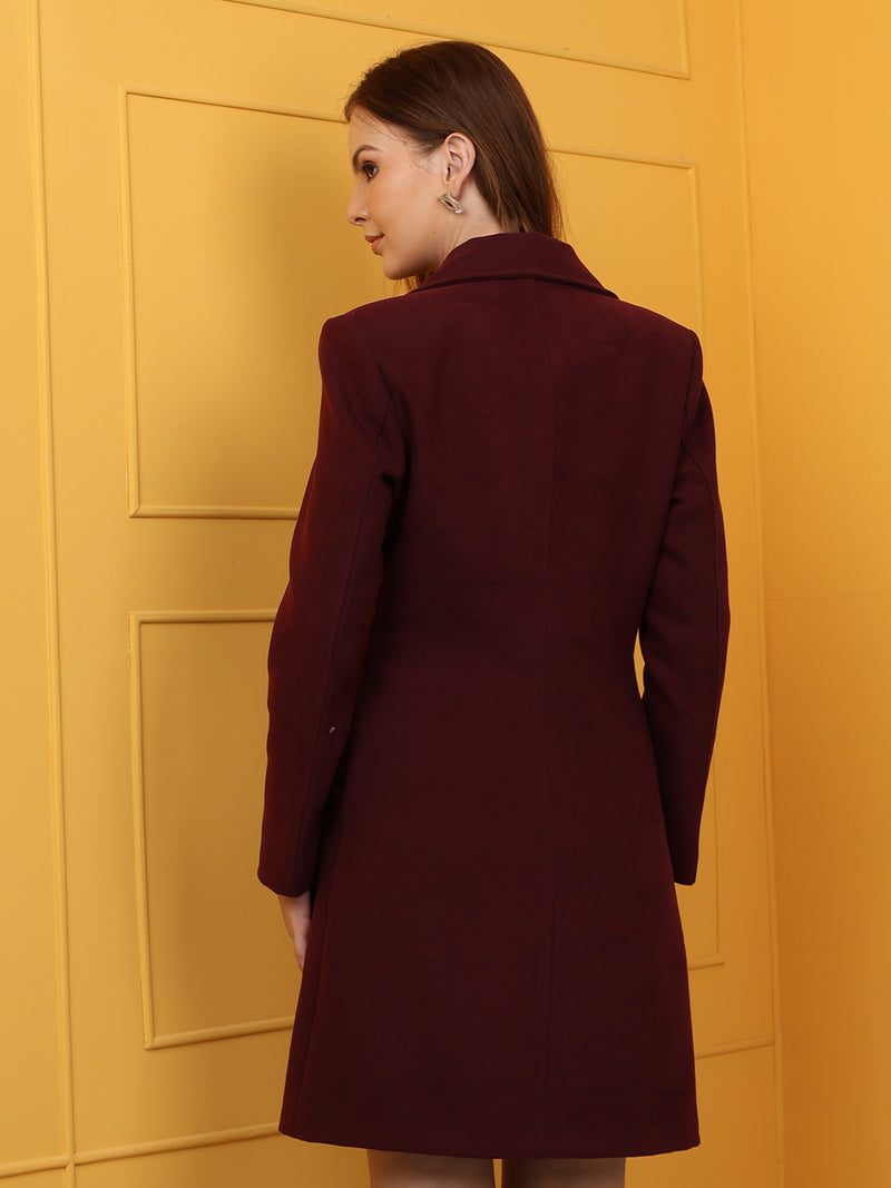 Wine Noched Lapel Winter Overcoat