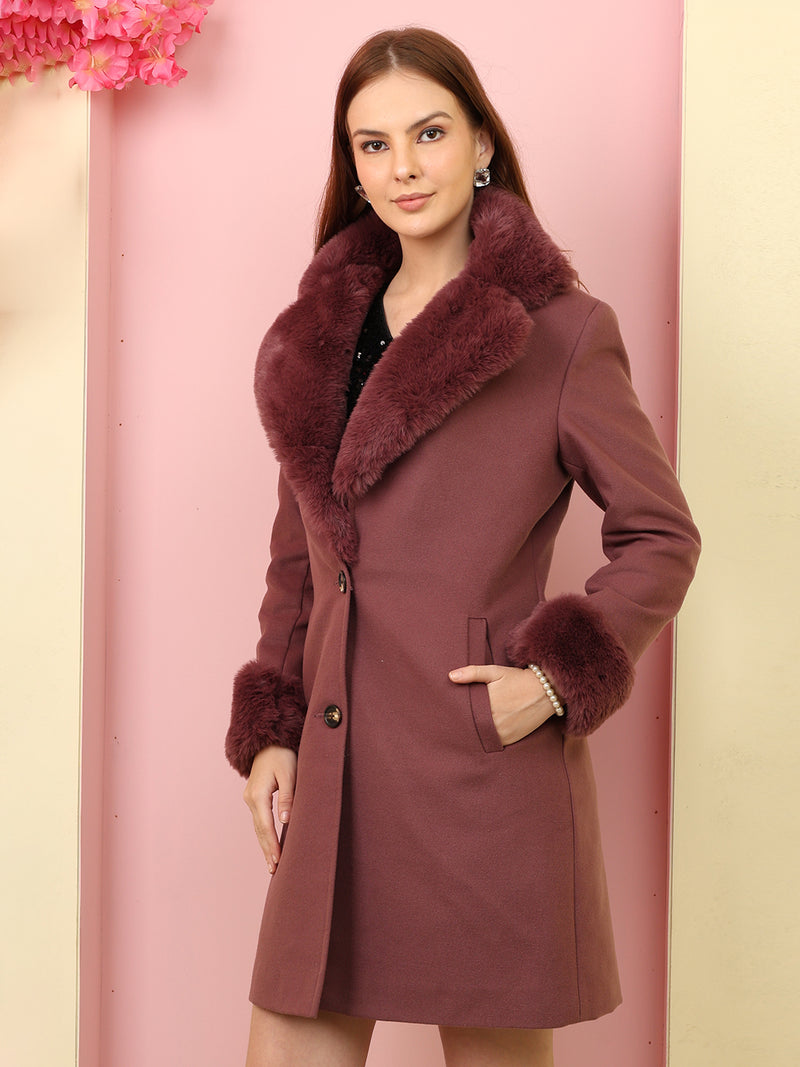 Mulberry Faux Fur Collar Longline Trench Coat