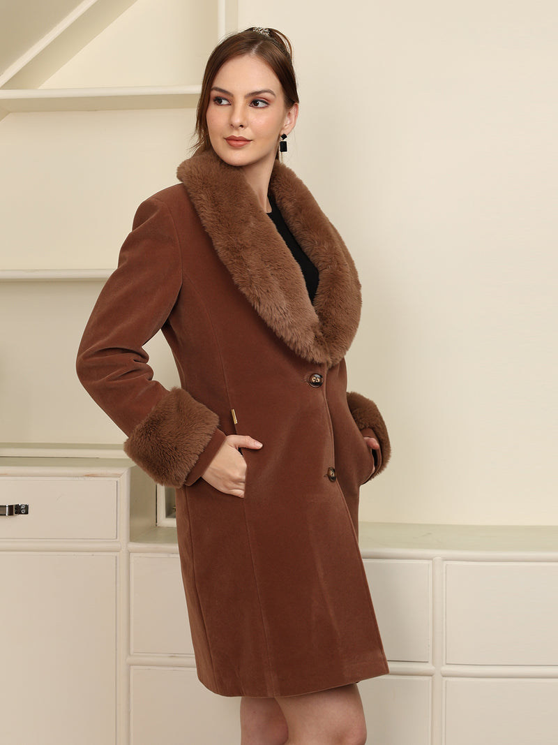 Faux Fur Collar Longline Trench Coat Pack of 2