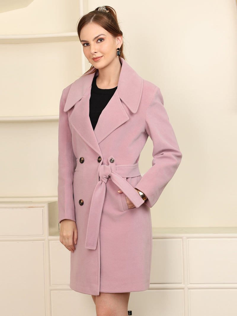 Lavender Longline Belted Doublebreasted Trench Coat