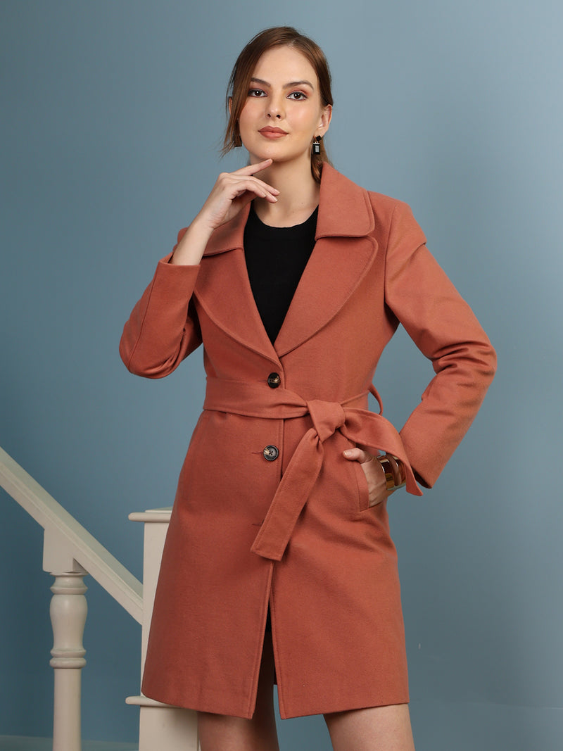 Brownrust Belted Winter Trench Coat