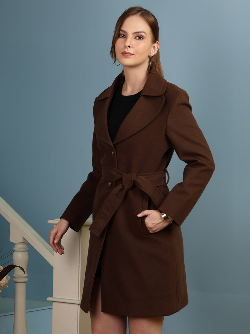 Brown Belted Winter Trench Coat