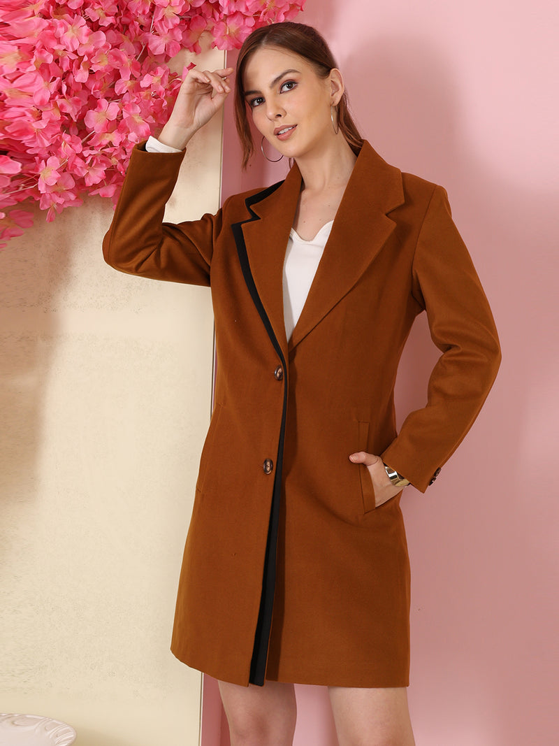 Brown Longline Winter Woolen Coat
