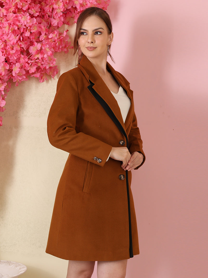 Brown Longline Winter Woolen Coat
