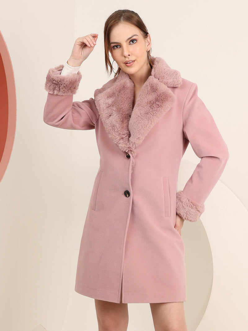 Rose Faux Fur Collar Longline Winter Coat