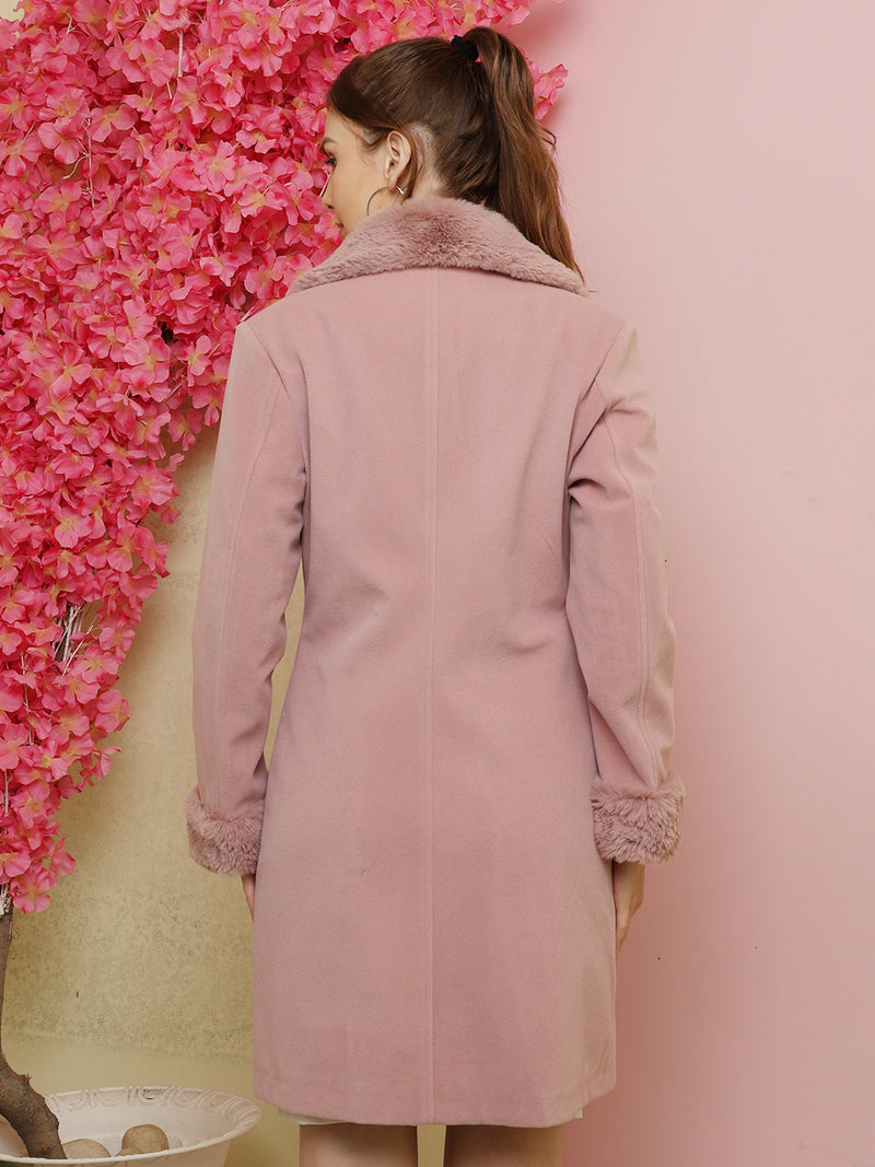 Rose Faux Fur Collar Longline Winter Coat