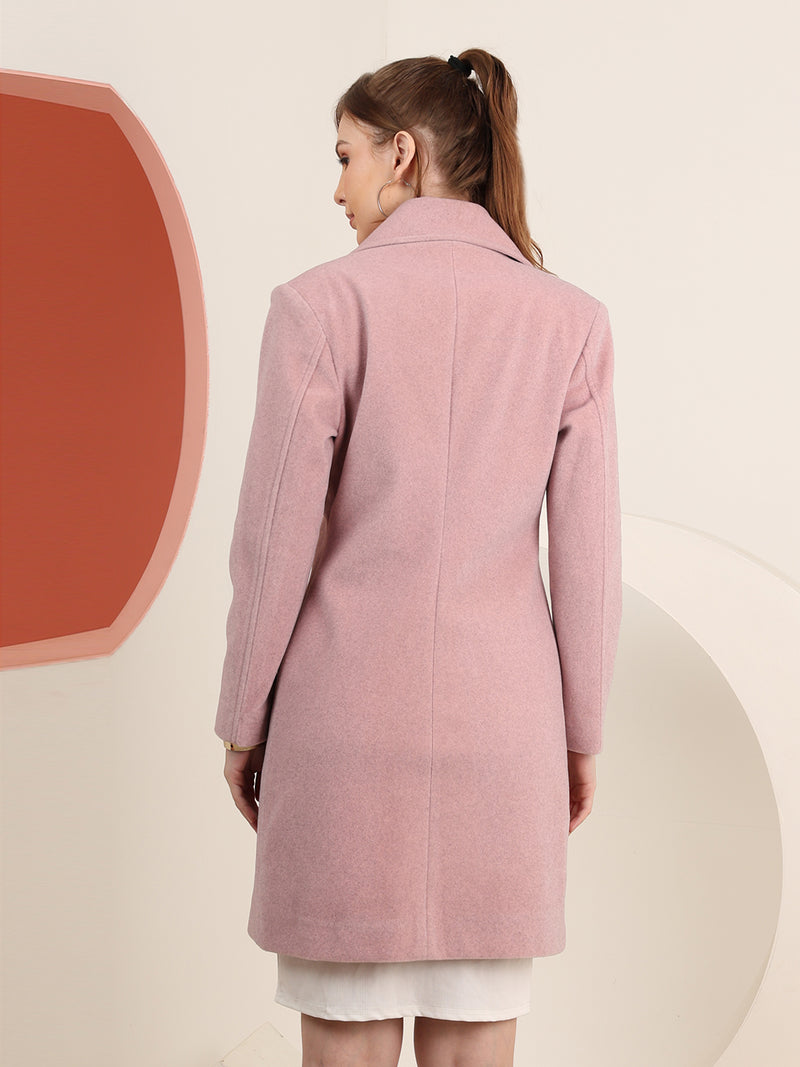 Pearl Pink Longline Doublebreasted Winter Trench Coat