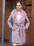 Lavender Faux Fur Collar Longline Belted Overcoat
