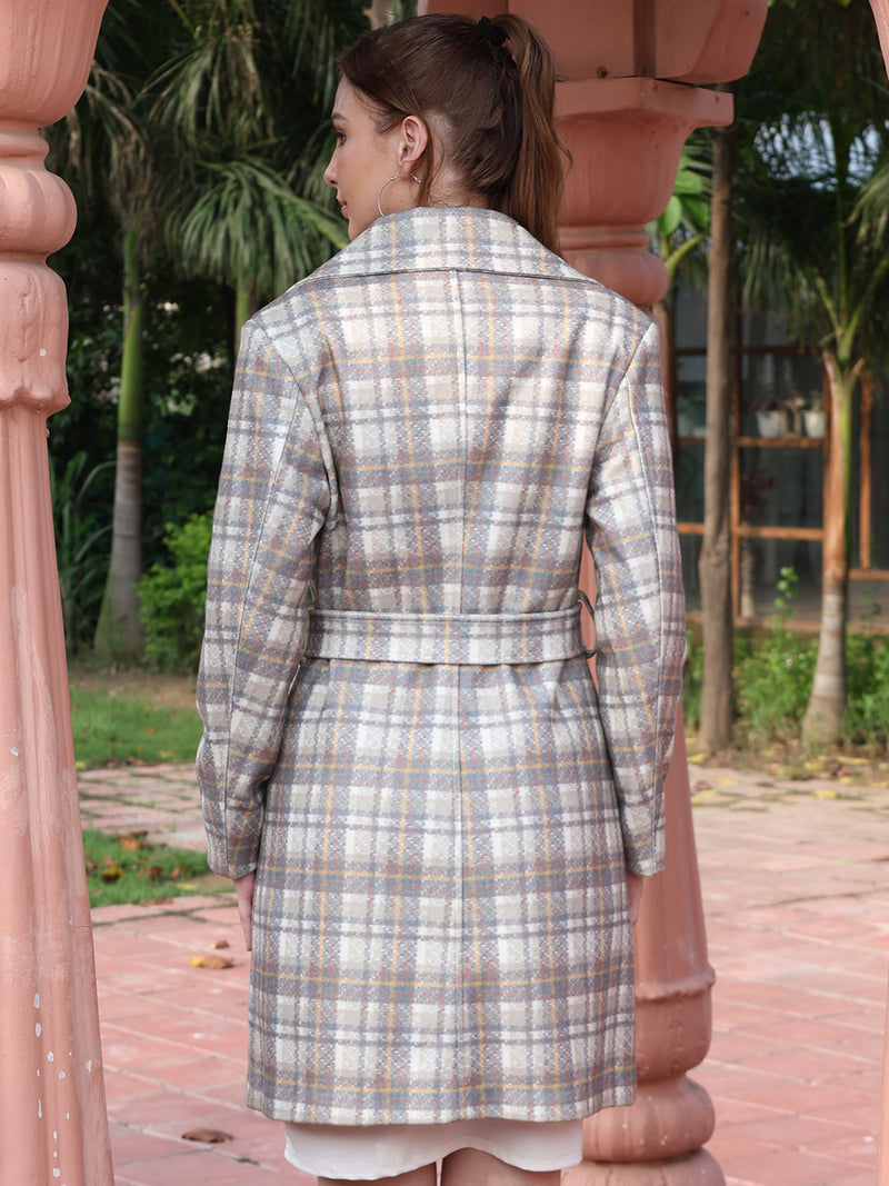 Yellow White Premium Belted Winter Trench Coat
