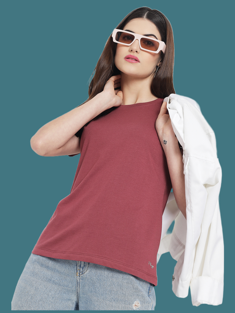 WOMEN COTTON SOLID HALF SLEEVE T-SHIRT