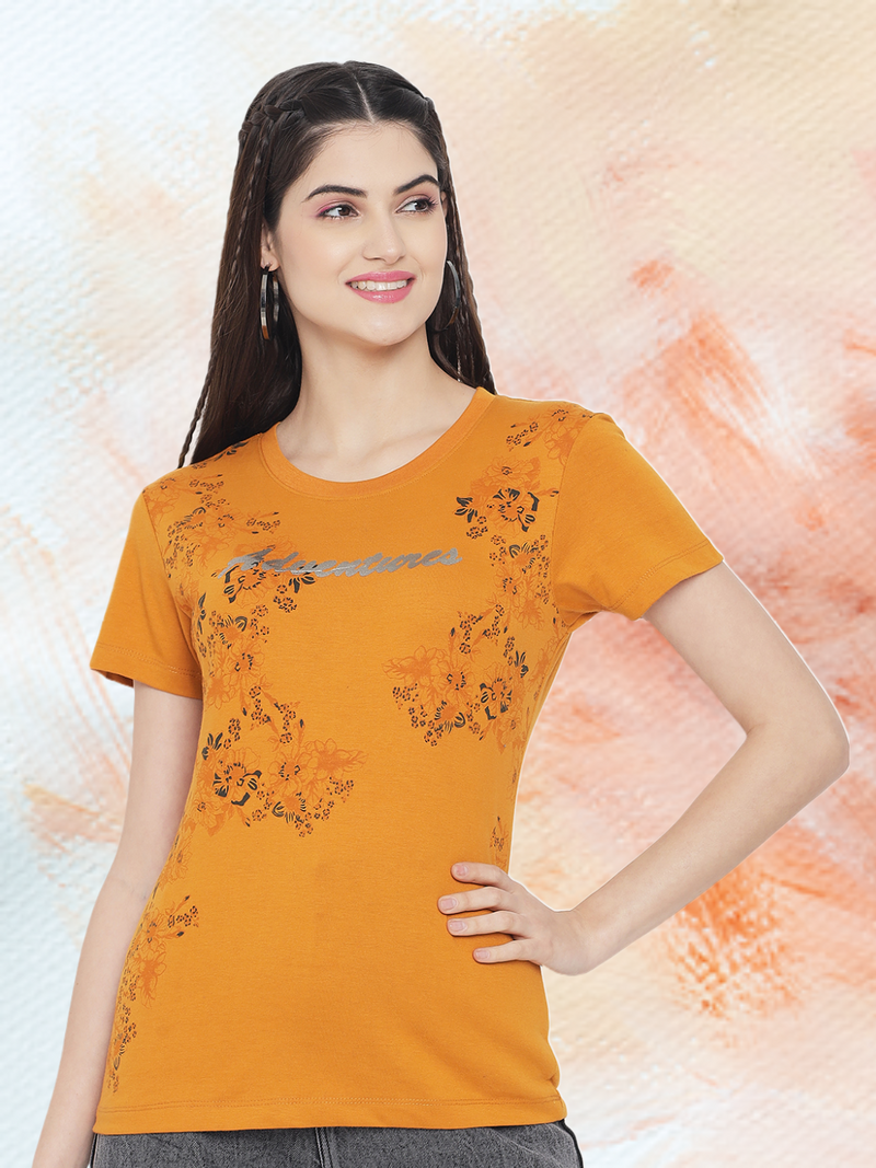 WOMEN COTTON PRINTED ROUND NECK T-SHIRT
