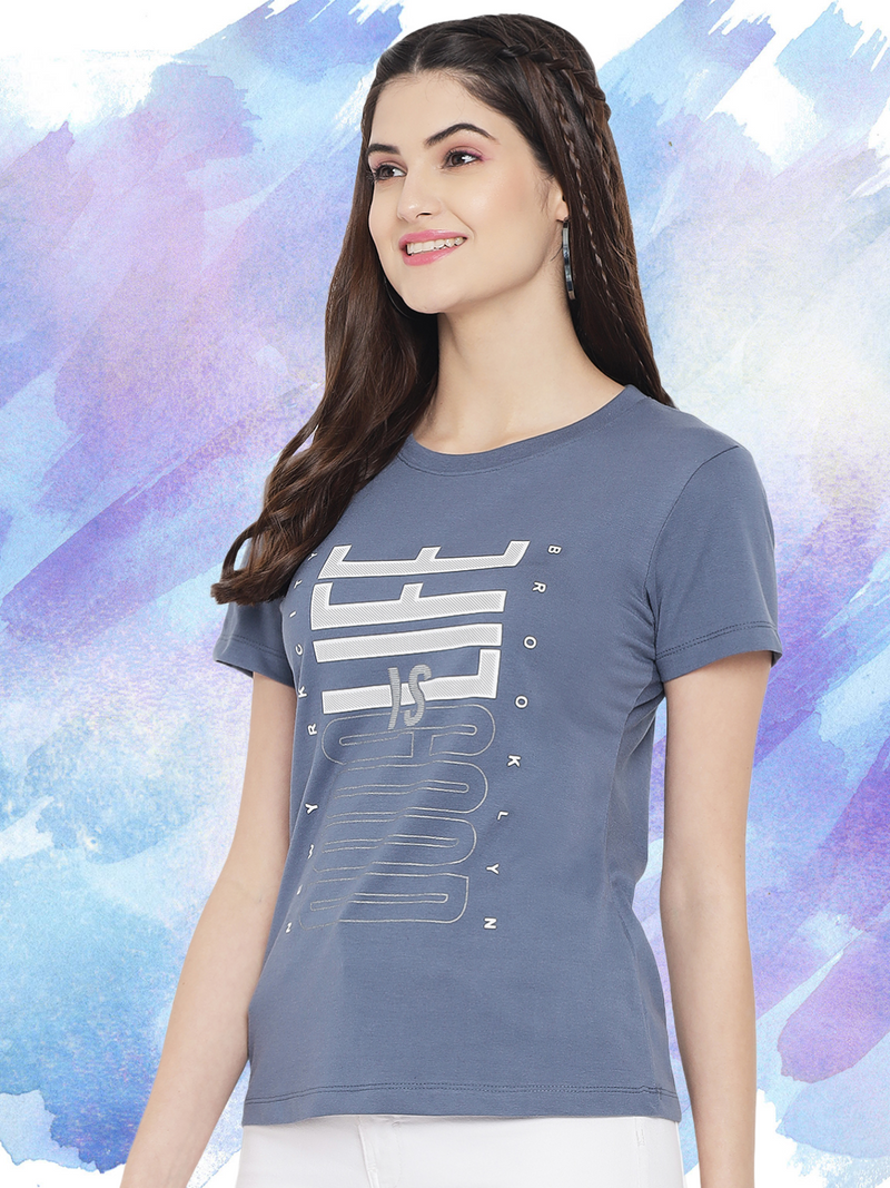 WOMEN COTTON PRINTED ROUND NECK T-SHIRT