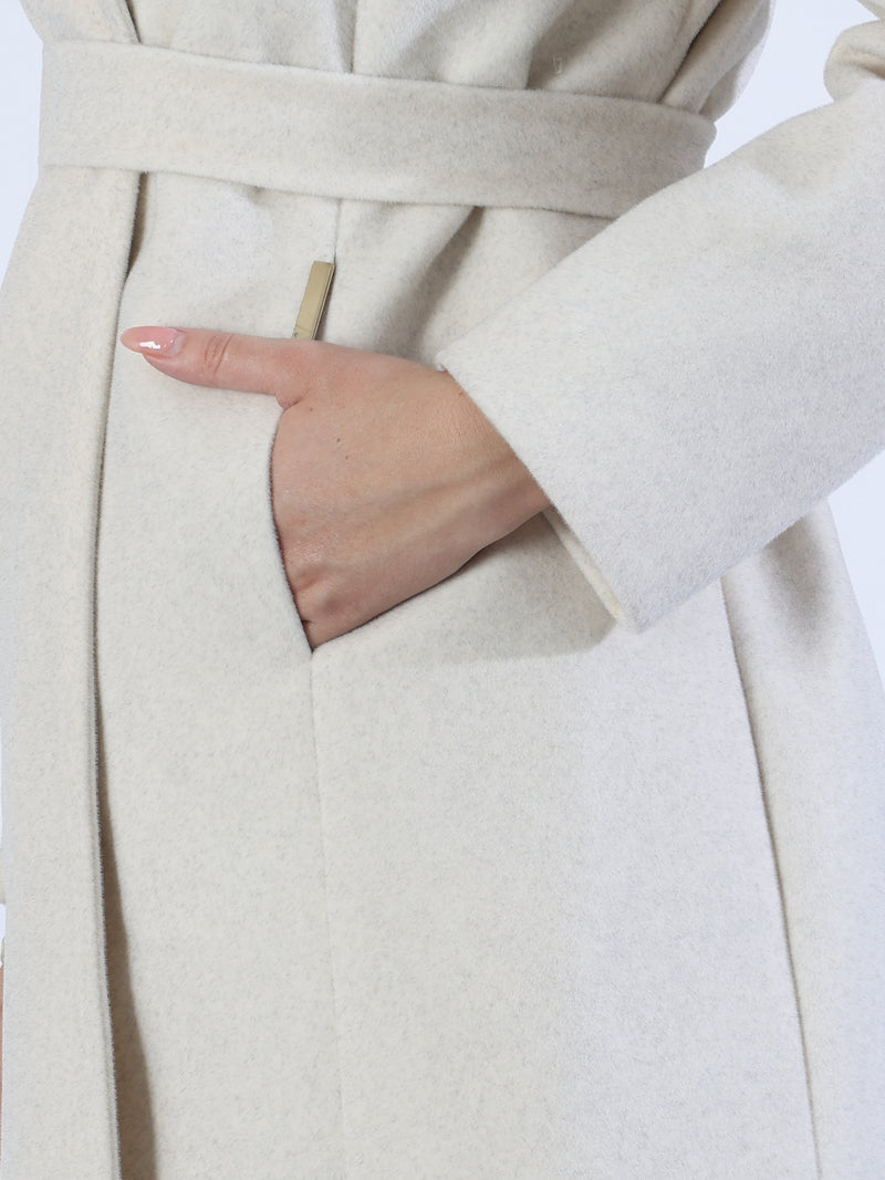 White Belted V-Neck Winter Overcoat