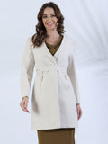 White Belted V-Neck Winter Overcoat