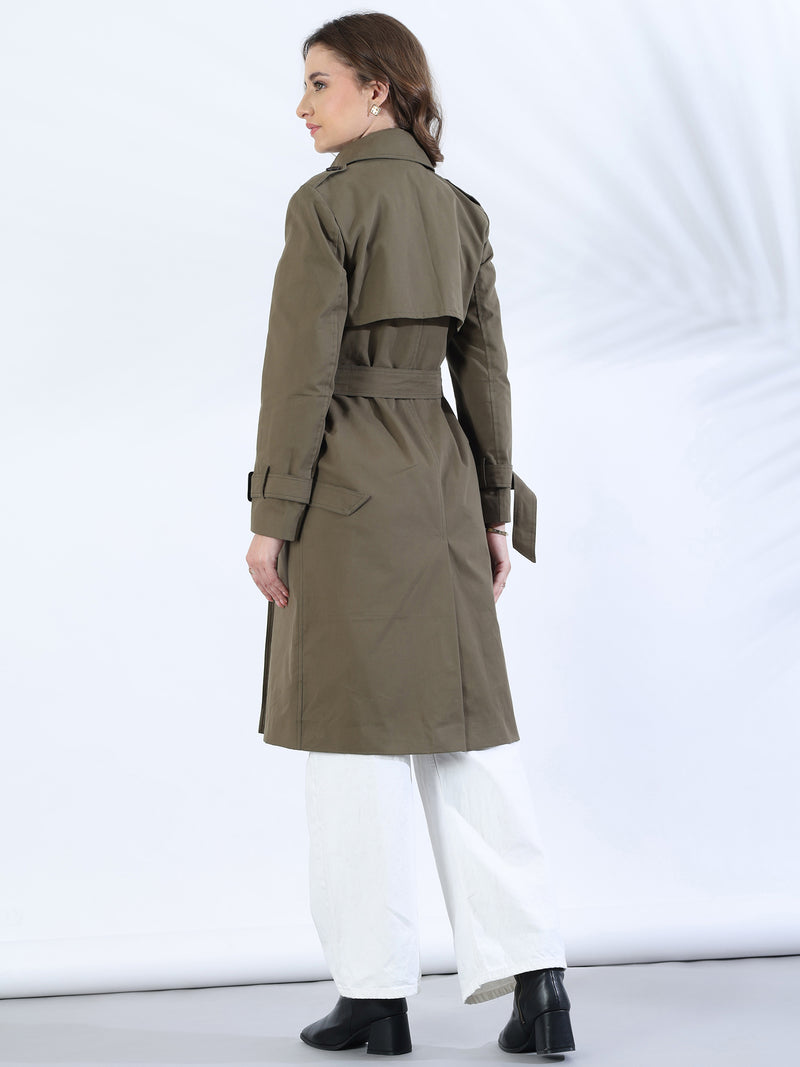 Olive Double-Breasted Belted Trench Coat