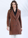 Walnut Brown Double-Breasted Long Coat