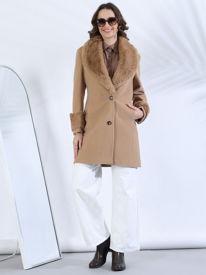 Peanut Faux Fur Collar Overcoat