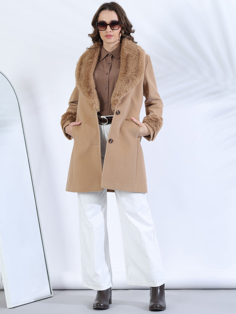 Peanut Faux Fur Collar Overcoat