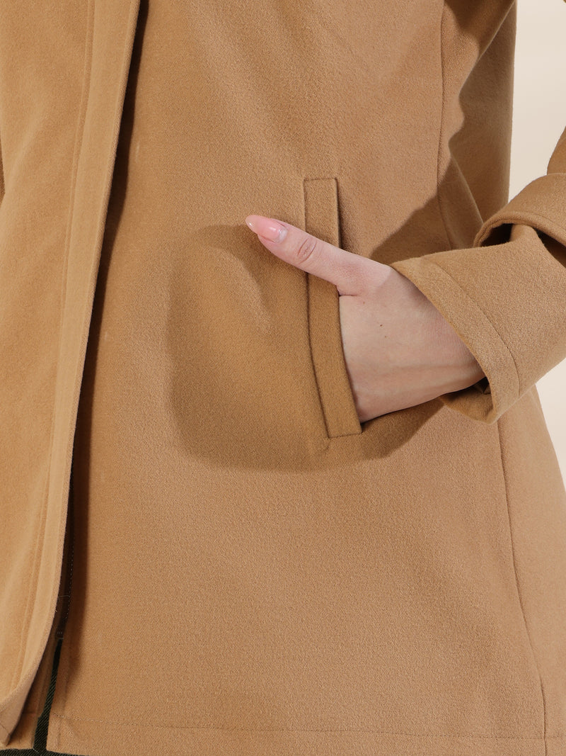 Caramel Zipper With Hood Short Coat
