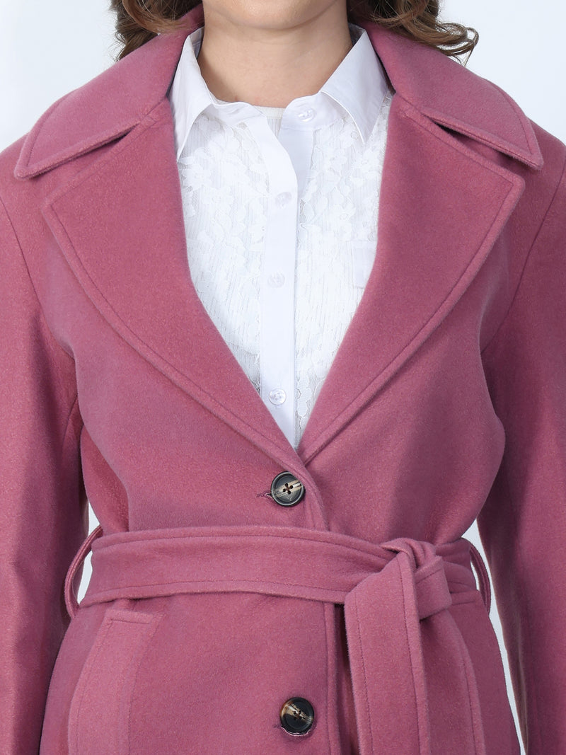 Dark Pink Belted Trench Coat