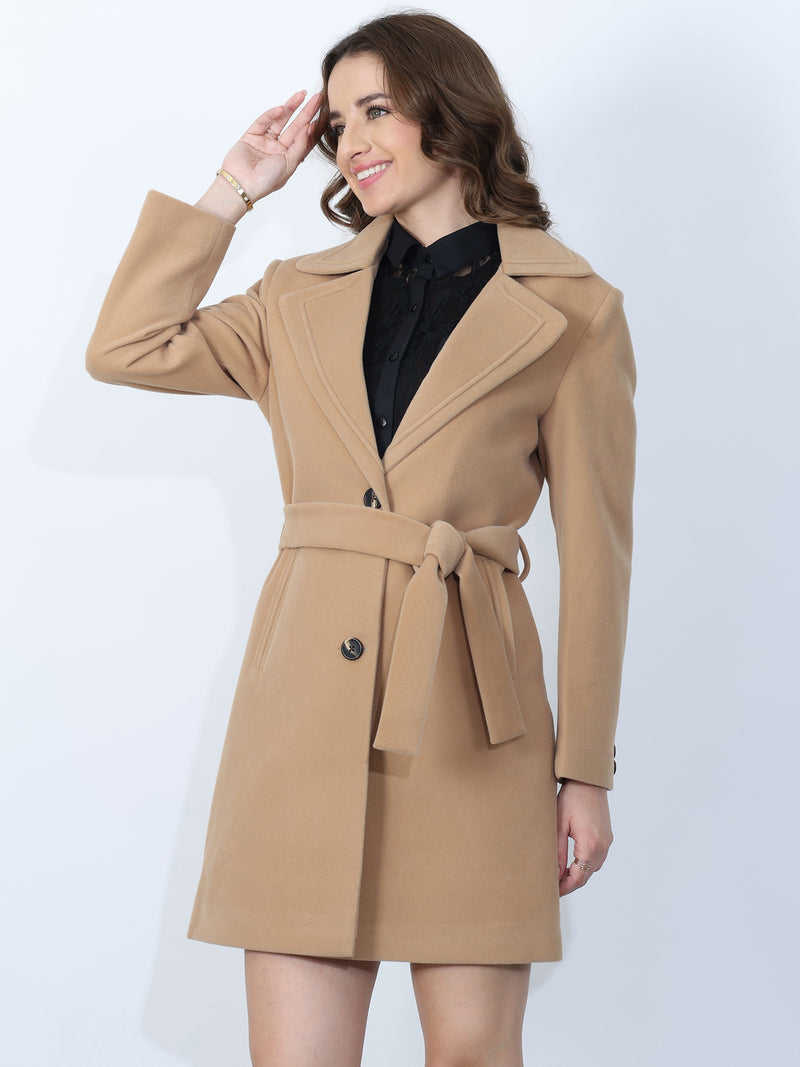 Wheat Belted Long Overcoat