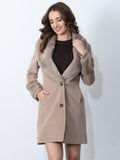 Stone Faux Fur Collar Trench Coat