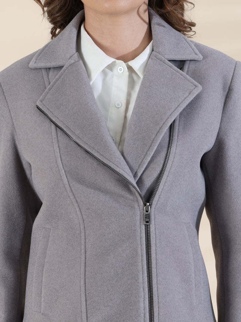 Grey Zipper Winter Short Coat