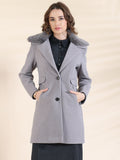 Grey Faux Fur Collar Trench Coat