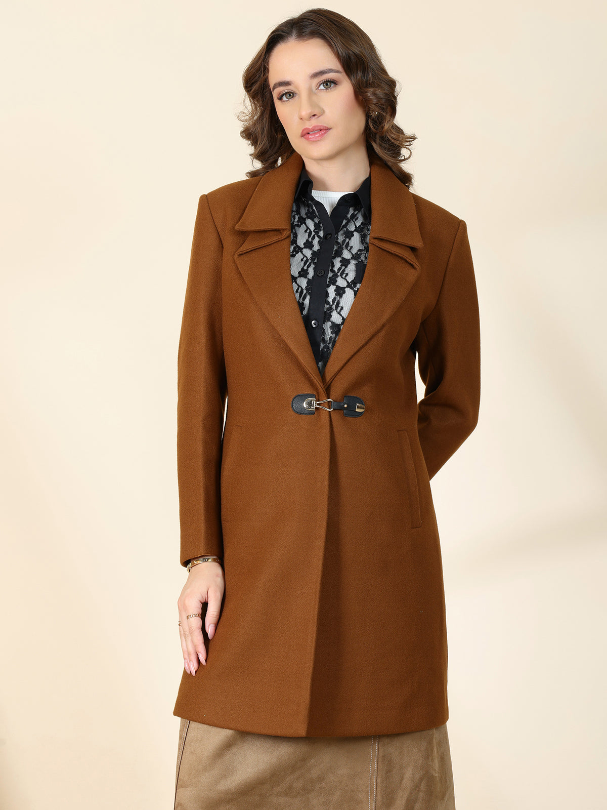 Caramel Brown Toggle Closure Long Coat