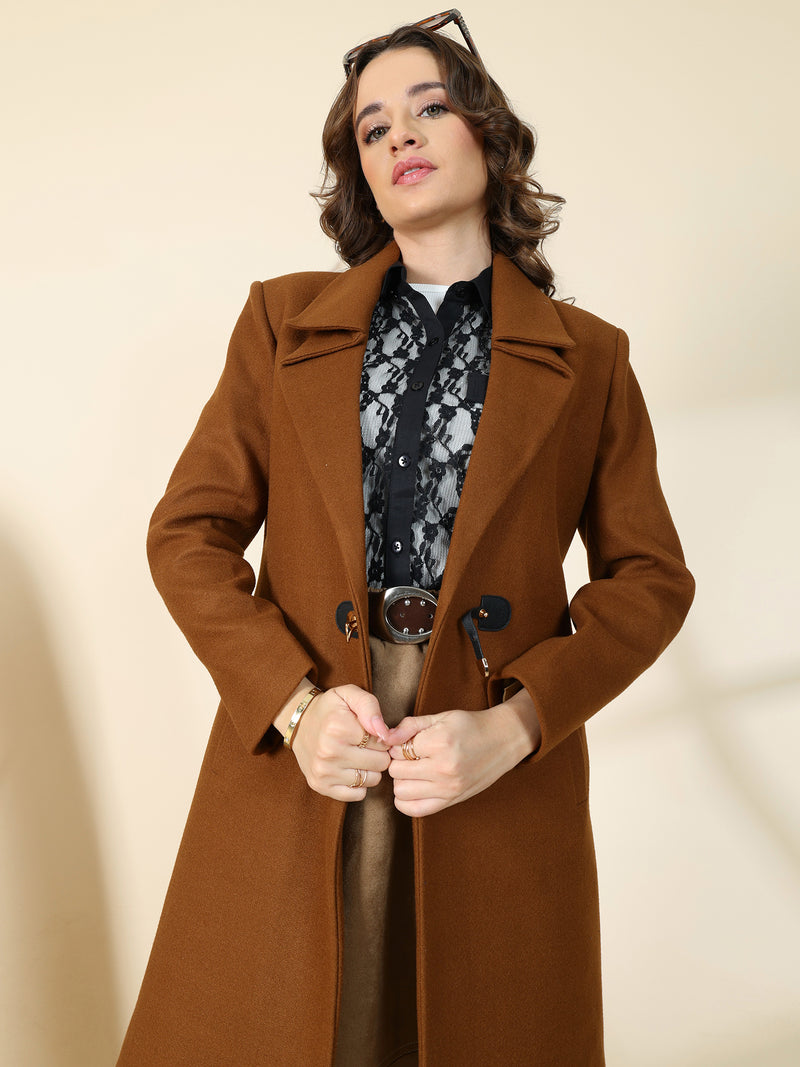 Caramel Brown Toggle Closure Long Coat