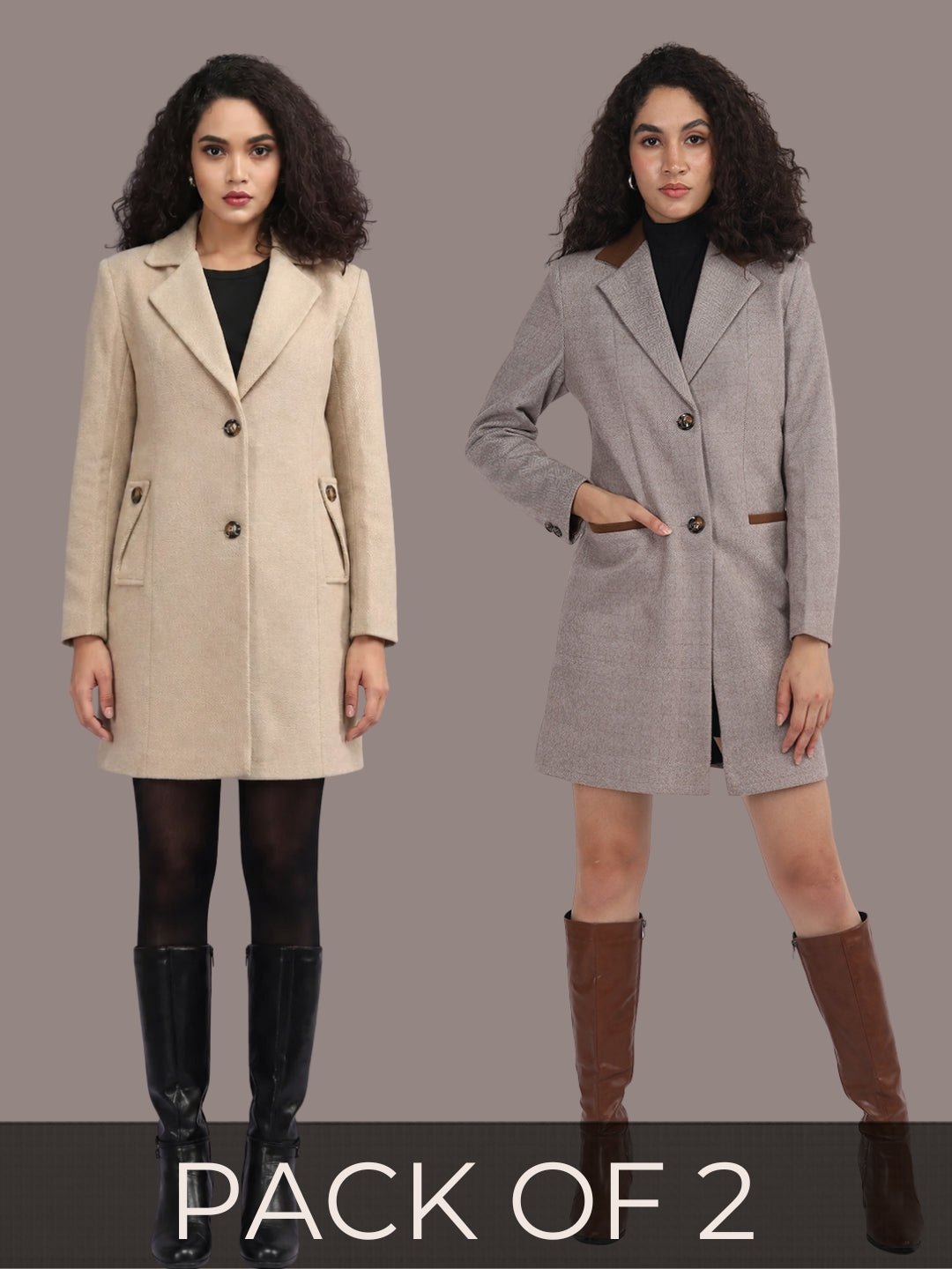 Tweed Longline Winter Trench Coat Pack of 2