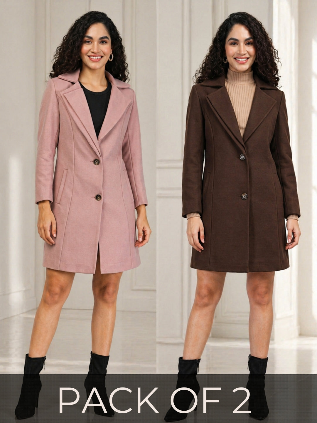 Tweed Longline Winter Trench Coat Pack of 2
