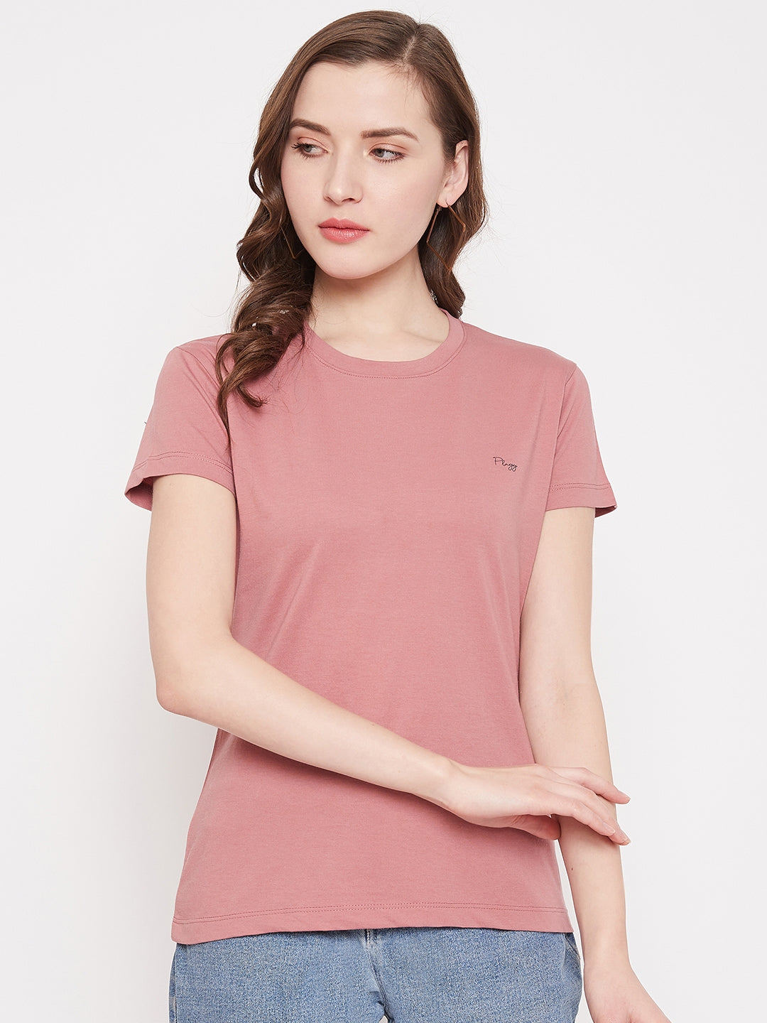 WOMEN COTTON SOLID HALF SLEEVE T-SHIRT