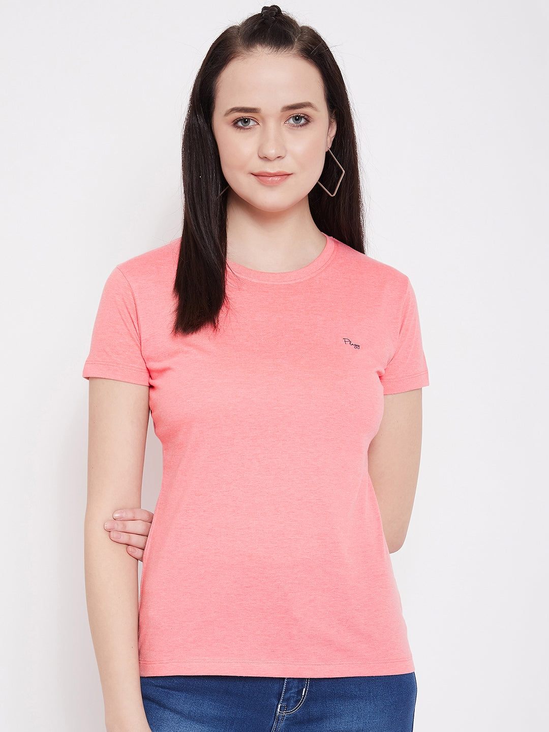 WOMEN COTTON SOLID HALF SLEEVE T-SHIRT