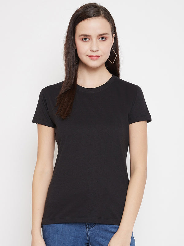 WOMEN COTTON SOLID HALF SLEEVE T-SHIRT