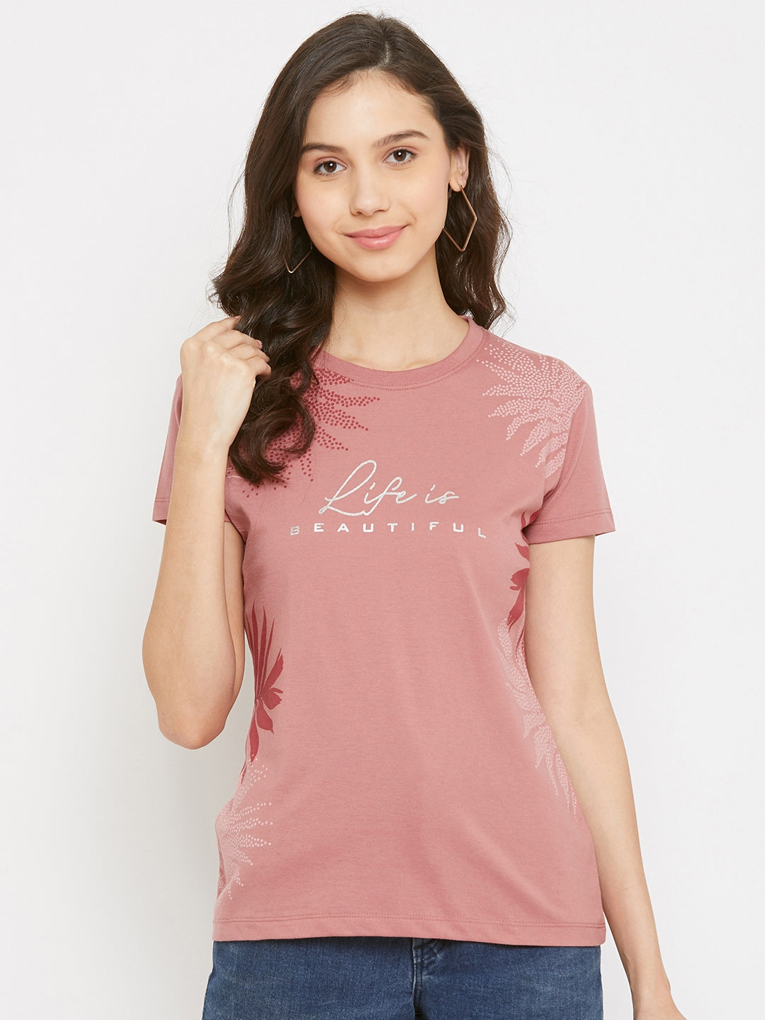 WOMEN COTTON PRINTED ROUND NECK T-SHIRT