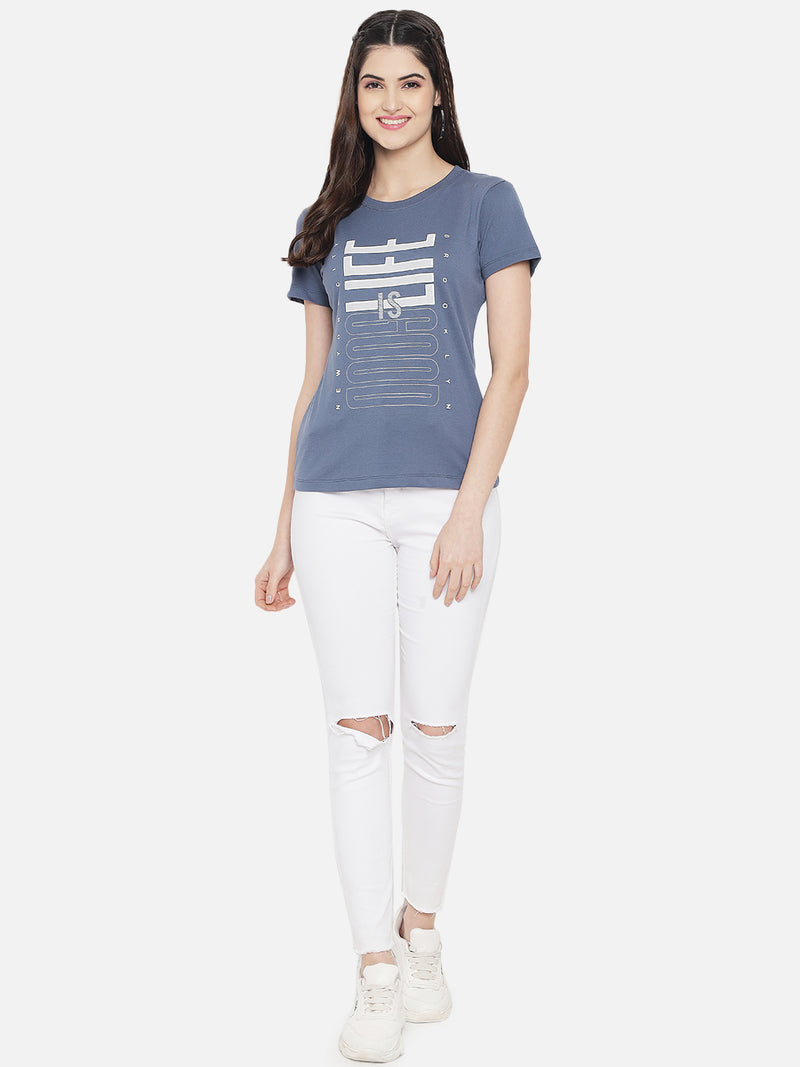 WOMEN COTTON PRINTED ROUND NECK T-SHIRT